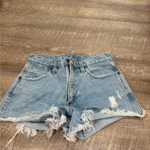 Wrangler Light Blue Frayed Denim Cutoff Shorts
